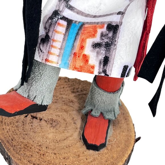 Vtg Native American Hopi Kachina Warrior Doll Signed Feathers Wooden Base - Picture 4 of 12